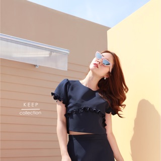เสื้อตัวสั้นแขนตุ๊กตาระบายอกหน้ารุ่นCroissant top by Techinee_brand(เสื้อ) ผ้าเปเป้รองกาวกับซับในทั้งตัว