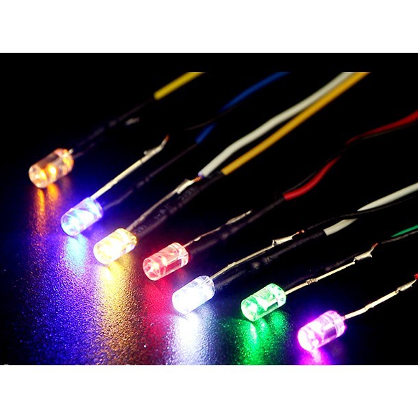 หลอดไฟ LED ขนาด 3 mm ต่อสายไฟยาว 20 cm