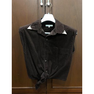 เสื้อเชิ้ต Shirt ตัวสั้น ผูกเอว ทรง Biker Size M สีน้ำตาล