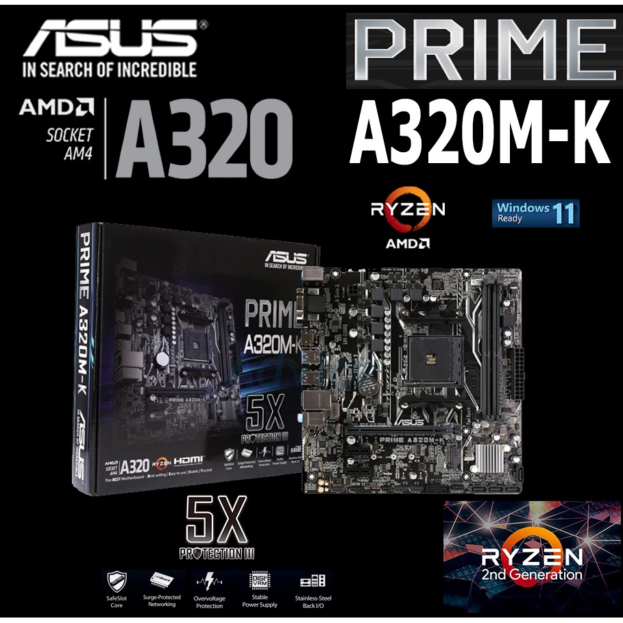 AMD ASUS PRIME A320M-K (Socket AM4) มือสอง พร้อมส่ง แพ็คดีมาก!!! [[[แถมถ่านไบออส]]]