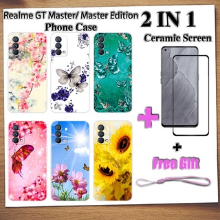 2 IN 1 Realme GT Master GT Master Edition เคสโทรศัพท์ พร้อมกระจกนิรภัยกันรอยหน้าจอ เซรามิค ฟิล์มโค้ง ผีเสื้อ