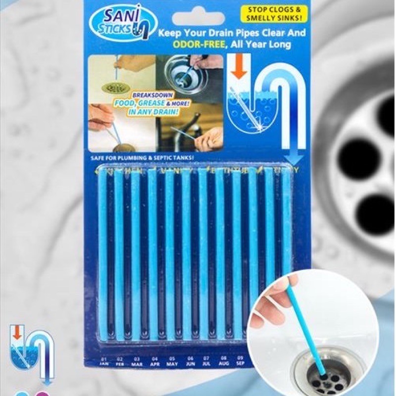Amataonline Sani Sticks  แท่งทำความสะอาดท่อน้ำ ทำความสะอาดท่อ กันท่ออุดตัน แท่งสีฟ้าไร้กลิ่นรบกวน เอนไซม์แก้ท่อตัน