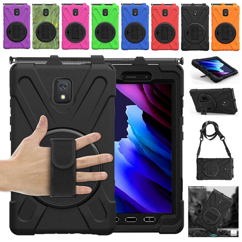 เคสโทรศัพท์มือถือแบบแข็ง กันกระแทก พร้อมสายคล้องไหล่ ขาตั้งหมุนได้ สําหรับ Samsung Galaxy Tab Active