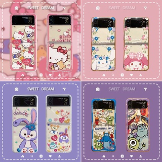 สําหรับ Samsung Galaxy Z Flip 4 3 2 1 Flip4 Flip3 Flip2 Flip1 เคสมือถือ เคสป้องกัน Melody Cinnamonoroll Bear Bunny Luffy KT Cat เคสโทรศัพท์มือถือ PC แข็ง แบบใส ลายการ์ตูน น่ารัก พับได้