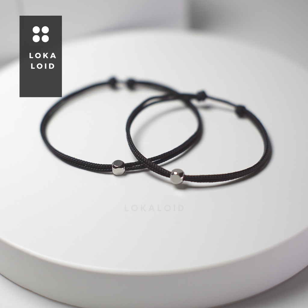 Hitam Casual Simple Minimalist สร้อยข้อมือคู่ Cube สร้อยข้อมือ Microcord Friendship Black โดย Lokaloid