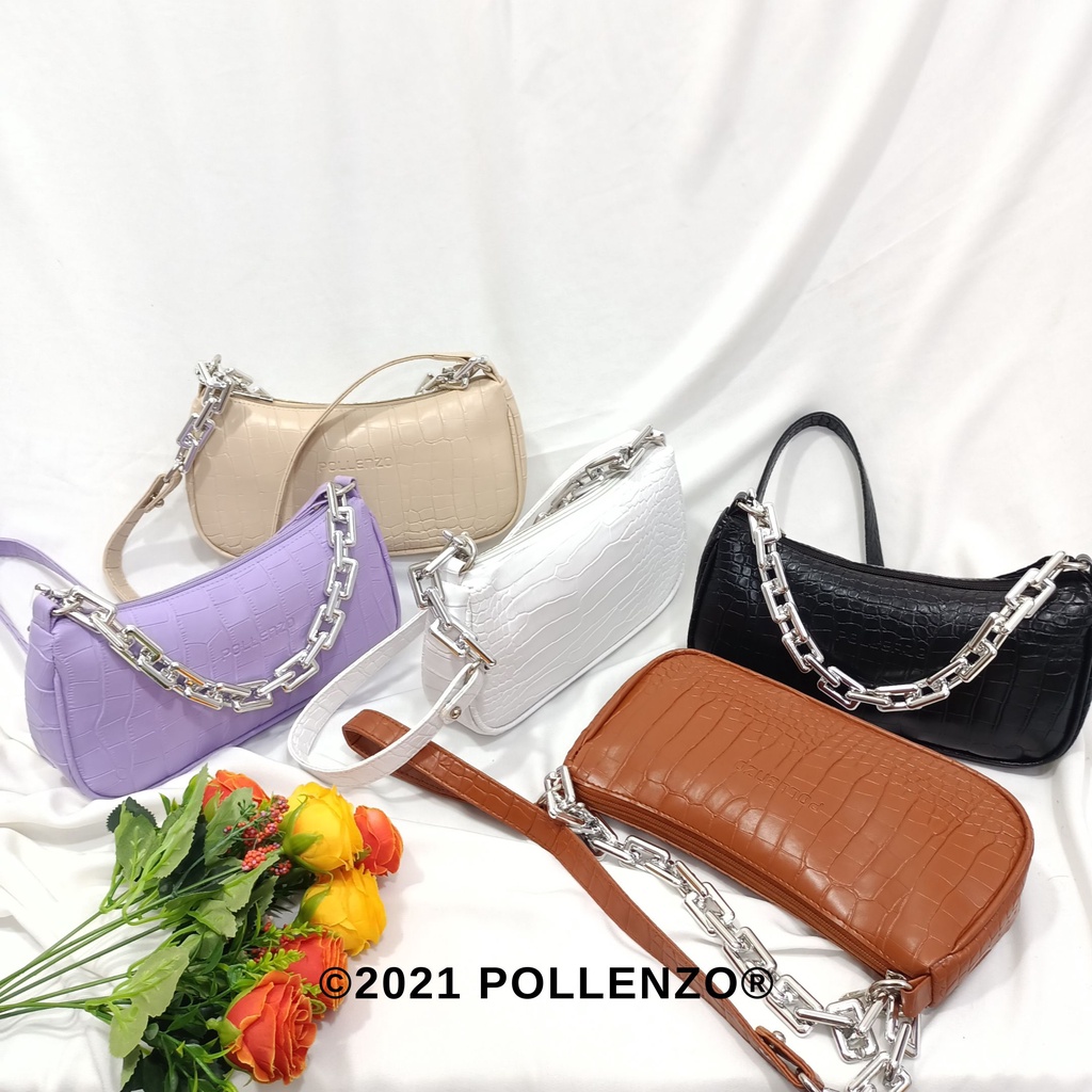 Pollenzo Jolyn Vintage Silver Chain Strap Bag