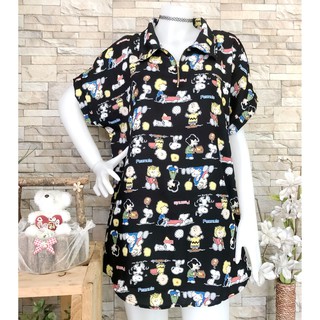 3329 เสื้อยาวคลุมสะโพกคอปกแต่งซิปลายน่ารักทรงปล่อยใส่พริ้วๆ/อก45