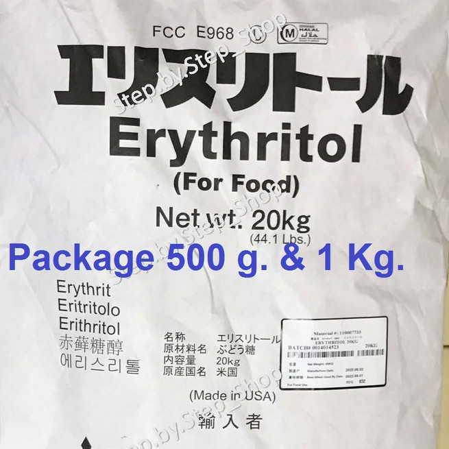 น้ำตาลคีโต น้ำตาลอิริทริทอล Erythritol USA เกรดส่งโรงงานอาหาร 500-1000 g.