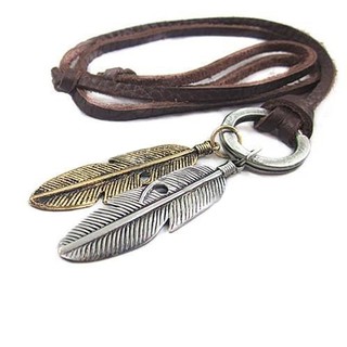 Cool Unisex Vintage Charms Choker 2 Wings Feather Pendant Leather Long Necklace