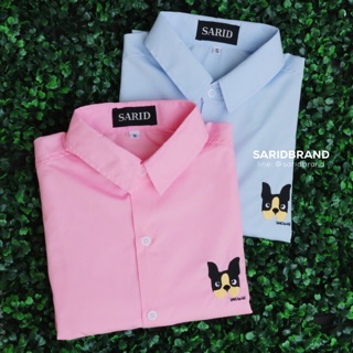 เสื้อเชิ้ต Sarid ลายบลูด็อก สีชมพู/ฟ้า/เทา