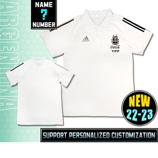 เสื้อโปโลแขนสั้น ลายทีมชาติฟุตบอล Argentina White Polo Jersey 22-23 ไซซ์ s-2xl ชุดเหย้า