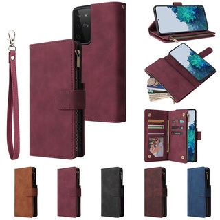 Zipper Case Samsung Note 9 10 20 S20 S21 Plus Ultra Premium Leather Wallet Phone Cover Casing with Strap S20+ S21+