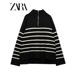 Zara เสื้อกันหนาว แขนยาว ลายทาง แฟชั่นฤดูใบไม้ร่วง สําหรับผู้หญิง 3519125