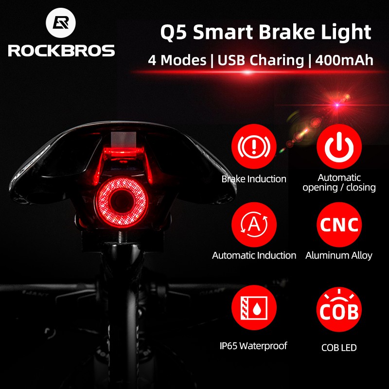 【TH Delivery】ROCKBROS ipx 6 จักรยานกันน้ำไฟ LED ไฟท้ายพร้อมเบรกรับประกันแสงหลายโหมดไฟขี่