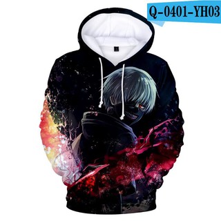 เสื้อกันหนาวมีฮู้ดพิมพ์ลาย Tokyo Ghoul 3 D สไตล์ญี่ปุ่นสําหรับผู้ชาย