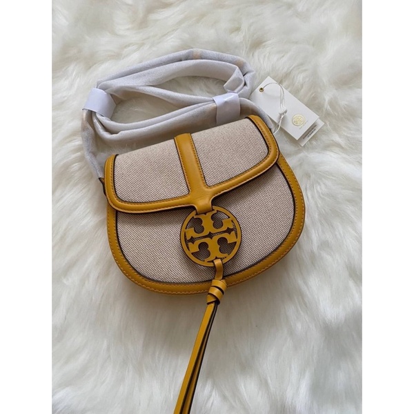 Tory Burch Miller Leather with Canvas Saddle Bag Crossbody