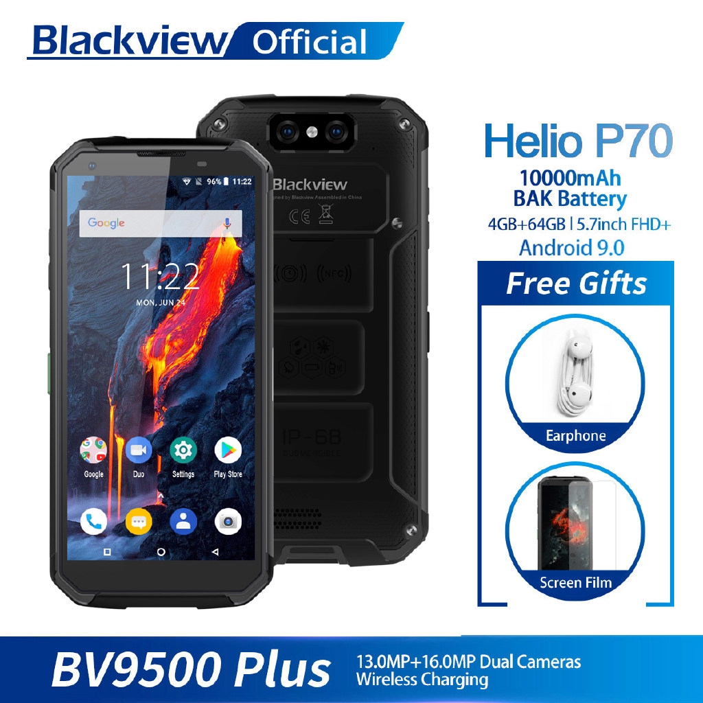 5.7 นิ้ว Blackview BV9500 บวก 10000 มิลลิแอมป์ชั่วโมง 4GB   64GB Android 9.0 สมาร์ทโฟนกันน้ำ Helio P70 IP68