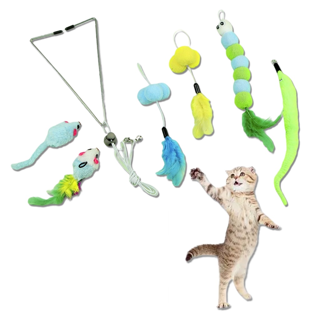 ติดแมวตลกCat Feather Toy Hanging Set Cat Toys For Indoor Cats Cat