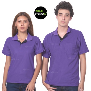 เสื้อโปโลสีม่วงเข้ม ปกริ้วดำ polopeak