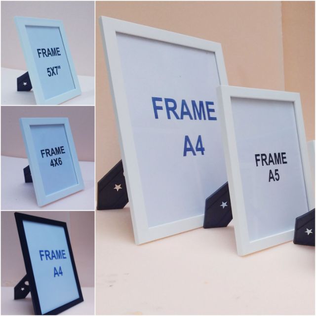 กรอบรูปสีขาว 4x6 5x7 A5 A4 กระจก+ขาตั้ง+ห่วงแขวน ดูรายละเอียดก่อนสั่ง