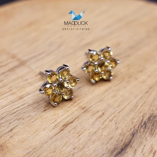 Madduckjewels ต่างหูเงินแท้ ต่างหูพลอยแท้ ซิทริน (Citrine) ชุบโรเดียม ER2107