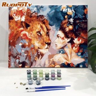 Ruopoty ภาพวาดสีน้ํามันอะคริลิค ตามตัวเลข รูปผู้หญิง และสัตว์ ไม่มีกรอบ ขนาด 40x50 ซม. DIY สําหรับตกแต่งผนังบ้าน