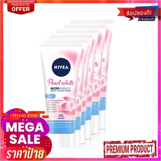 นีเวีย เพิร์ล ไวท์ 5อิน1 มอยส์เจอร์ ฟิลเลอร์ โฟมล้างหน้า 20 กรัม x 6 หลอดNivea Pearl White 5in1 Moisture Filler Foam Cle