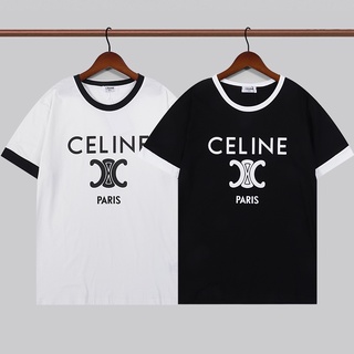 ❤❀ [พร้อมส่ง] ❤ Celin-----เสื้อยืดแขนสั้น ผ้าฝ้าย พิมพ์ลายโลโก้ตัวอักษร แฟชั่นคู่รัก