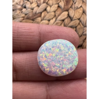 Lab made white opal 18x16mm weight 6 cts พลอย โอปอล สังเคราะห์!!! WHITE Fire Stripe OPAL รูปไข่ OVAL หลังเบี้ย