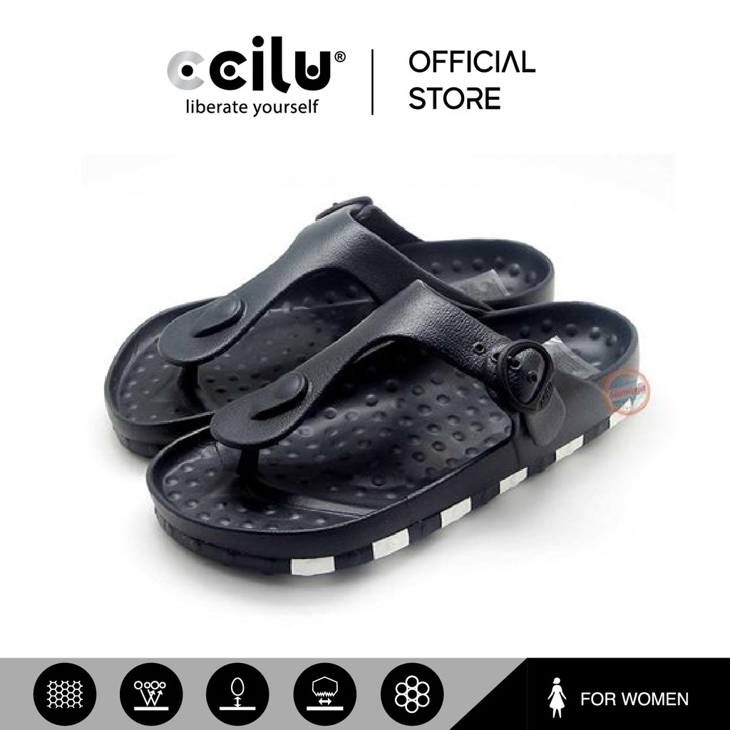 💖 รองเท้าแฟชั่น 💖 CCILU ชีลู รุ่น HORIZON PUZZLE SANDAL FOR WOMEN BLACK รองเท้าลำลอง รองเท้าผู้หญิง