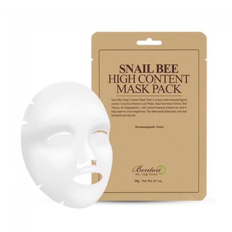 [พร้อมส่ง/ของแท้] แผ่นมาส์กหน้าเกาหลี Benton SNAIL BEE HIGH CONTENT MASK PACK 20g/ Barulab
