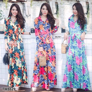 (8629) MaxiDress แม็กซี่เดรสเชิ้ต แขนยาว