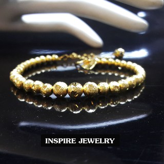 Inspire Jewelry สร้อยข้อมือทองเม็ดกลมตัดลาย ฟรีไซด์ปรับเลื่อนได้ พร้อมถุงกำมะหยี่