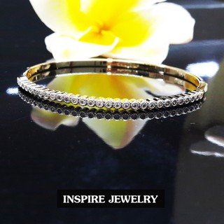 INSPIRE JEWELRY กำไลเพชรเรียงเม็ดครึ่งวง ขนาดวงในกว้าง 6x5cm เปิดปิดง่าย งานเพชรCZ เพชรสวยเกรด AAA++