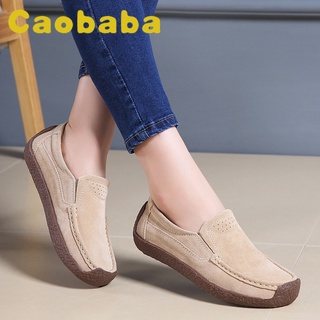 Caobaba พร้อมส่ง รองเท้าโลฟเฟอร์ลําลอง หนังกลับ ส้นแบน พลัสไซซ์ แฟชั่นสําหรับสตรี