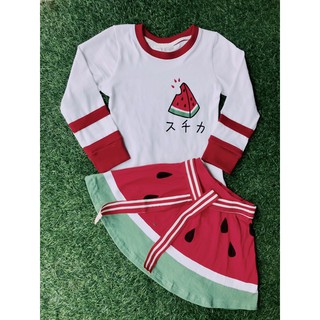 ชุดเสื้อแขนยาว+กระโปรง ลายแตงโม