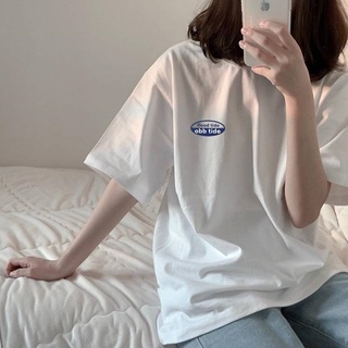 Triple A Oversized เสื้อยืดลําลองสําหรับสตรีแขนสั้นคอกลมสีขาวพิมพ์ลายทรงหลวมสไตล์เกาหลี 2021