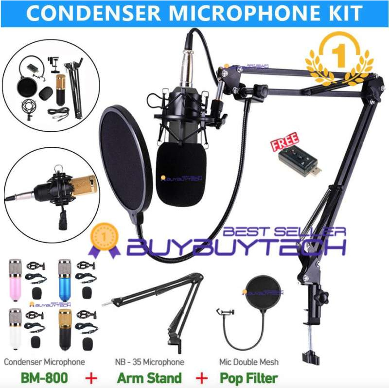 Buybuytech ไมค์ ไมค์อัดเสียง คอนเดนเซอร์ Pro Condenser Mic Microphone BM800 พร้อม ขาตั้งไมค์โครโฟน และอุปกรณ์เสริม