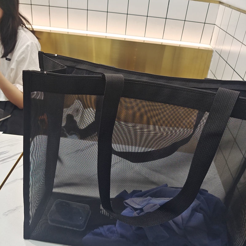 กระเป๋าช้อปปิ้ง ผ้าตาข่าย ไนล่อนใส จุของได้เยอะ แบบพกพา เหมาะกับเดินชายหาด ฟิตเนส โยคะ - รูปที่ 6