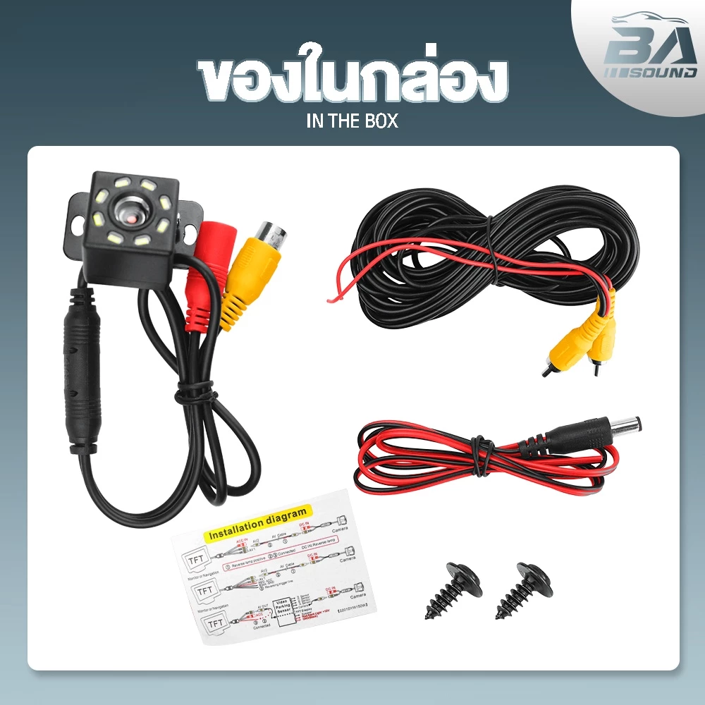 BA SOUND กล้องถอยหลัง LED 8ดวง BA-TL01 【กันน้ำได้】 กล้องมองหลังติดรถยนต์ สำหรับใช้ดูภาพตอนถอยหลัง 【มีสายไฟ+สายพ่วง】 thumbnail 9
