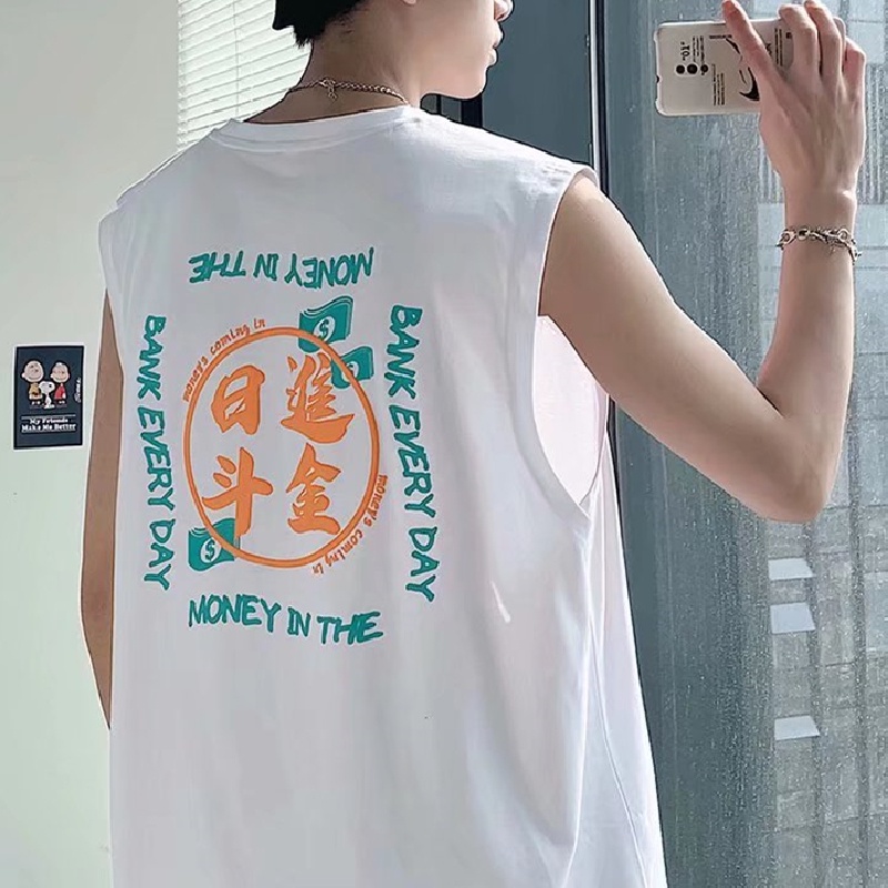 【M-5XL】เสื้อแขนกุด พิมพ์ลายตัวอักษร ทรงหลวม โอเวอร์ไซซ์ สไตล์เกาหลี แฟชั่นฤดูร้อน สําหรับผู้ชาย