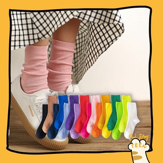 🧡พร้อมส่ง 🧡ถุงเท้าสีพื้น เกาหลี สไตล์แฟชั่น แนวสตรีท สีนีออนเรืองแสง ข้อยาว (S04)