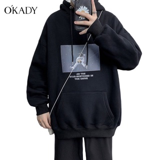 OKADY มาใหม่! เสื้อสเวตเตอร์แขนยาวผู้ชายคอกลมแขนยาว Thicken ขนแกะคุณภาพสูง M-4XL