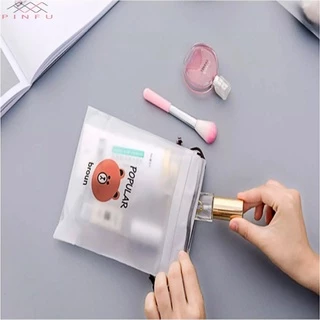 PINFU_SHOP ถุงหูรูดพลาสติก แบบขุ่นลายหมี ถุงจัดระเบียบ ถุงใส่ของ ถุงใส่รองเท้า