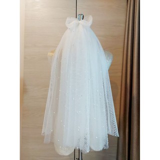 ผ้าคลุมผมเจ้าสาว รุ่น White Pearl ฟู 2 ชั้น