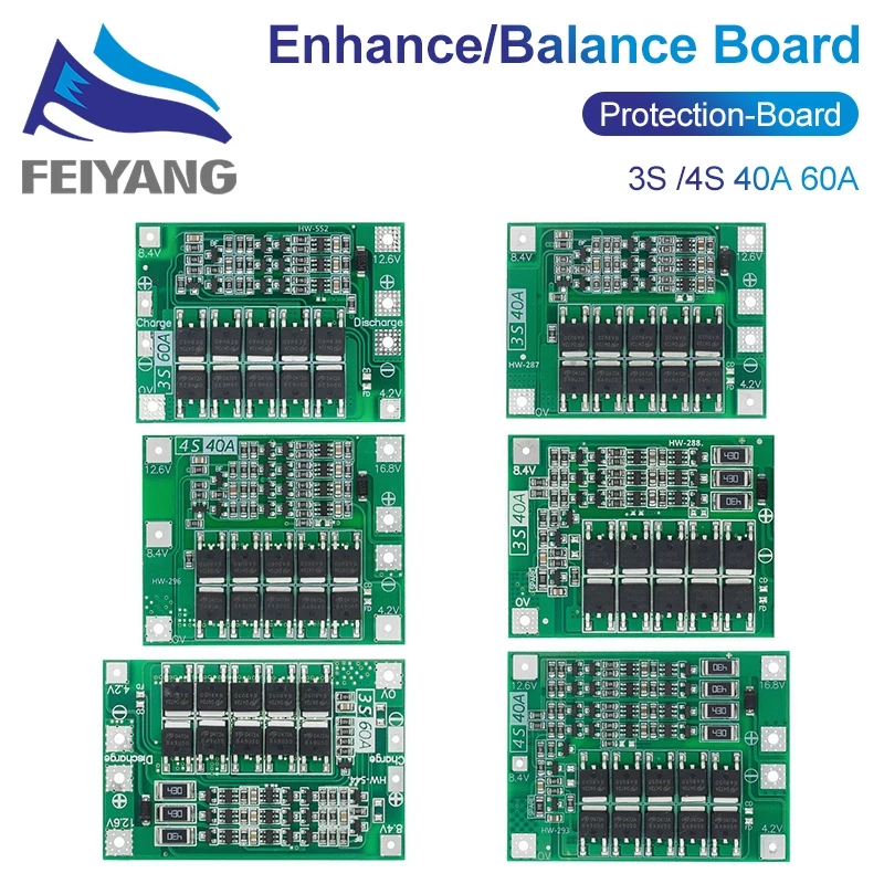 3S 4S 40A 60A Li-ion 18650 BMS แบตเตอรี่ลิเธียม Charger ป้องกัน Pad สําหรับ 11.1V 12.6V 14.8V 16.8V เจาะมอเตอร์