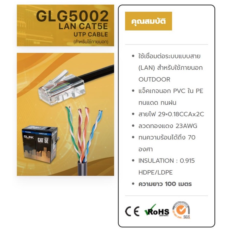 Glink Gold Series Cable Lan Cat6/Cat5e (Box) In Door/Out Door/GLG5001/GLG5002/GLG6001/GLG6002/100M