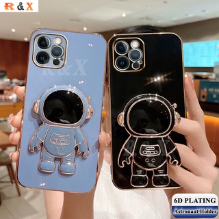 เคสโทรศัพท์มือถือ ยางนิ่ม ลายนักบินอวกาศ พร้อมขาตั้ง พับได้ หรูหรา สําหรับ iPhone 13 Pro Max 12 Pro 11 XR Xs XR