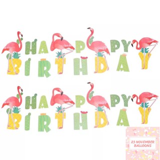 ป้ายกระดาษ HAPPY BIRTHDAY นกฟลามิงโก้