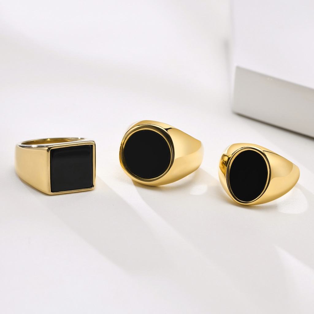 Vnox แหวนสแตนเลสทรงกลมสีดําสําหรับผู้หญิงและผู้ชาย